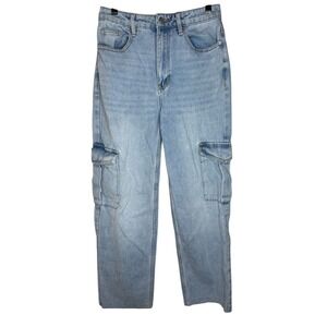 PacSun Women's 26 X 27 High Rise Cargo Jeans Light Wash Wide Leg